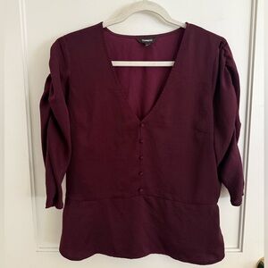 Express Red 3/4 Sleeve Buttoned Blouse